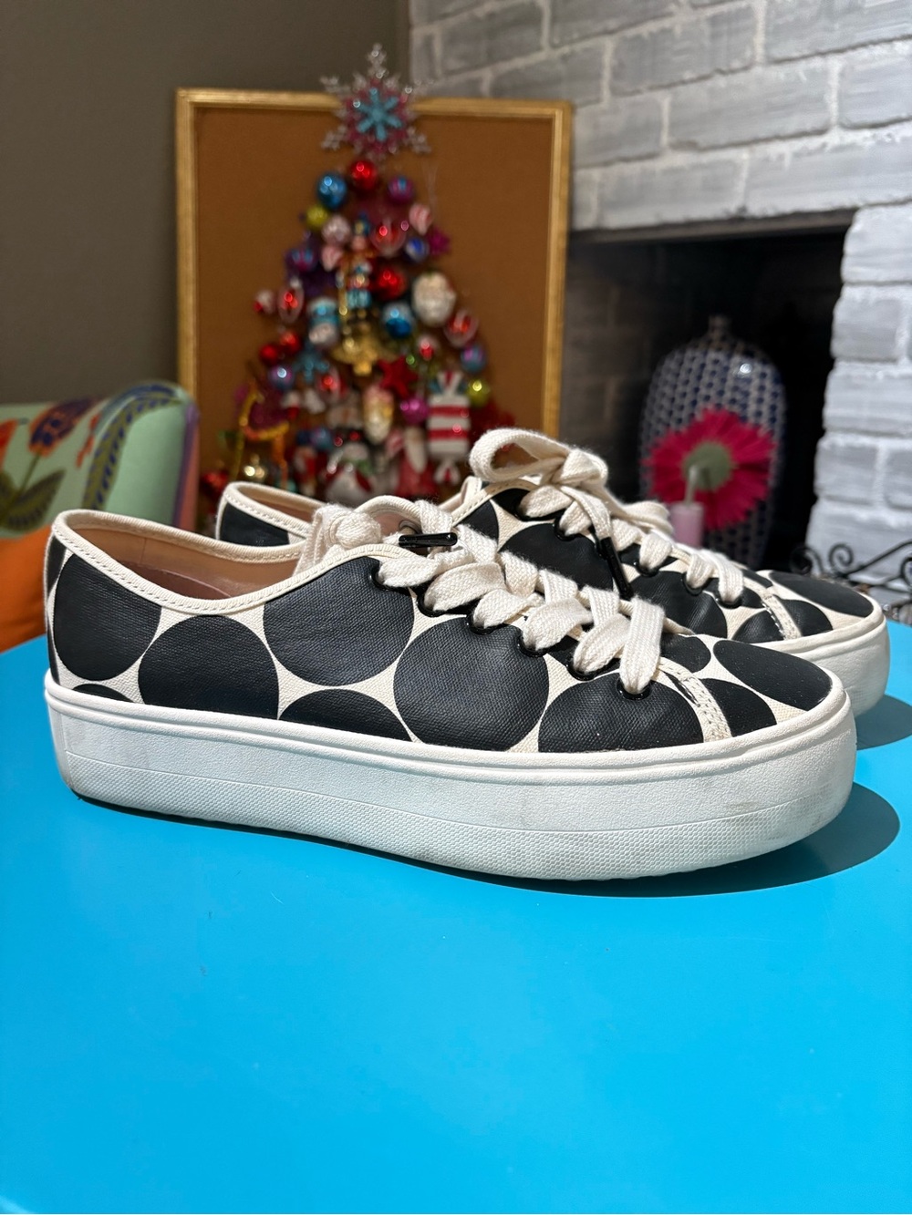 Kate Spade Black & White Polka Dot Canvas Sneakers - Picture 2 of 5